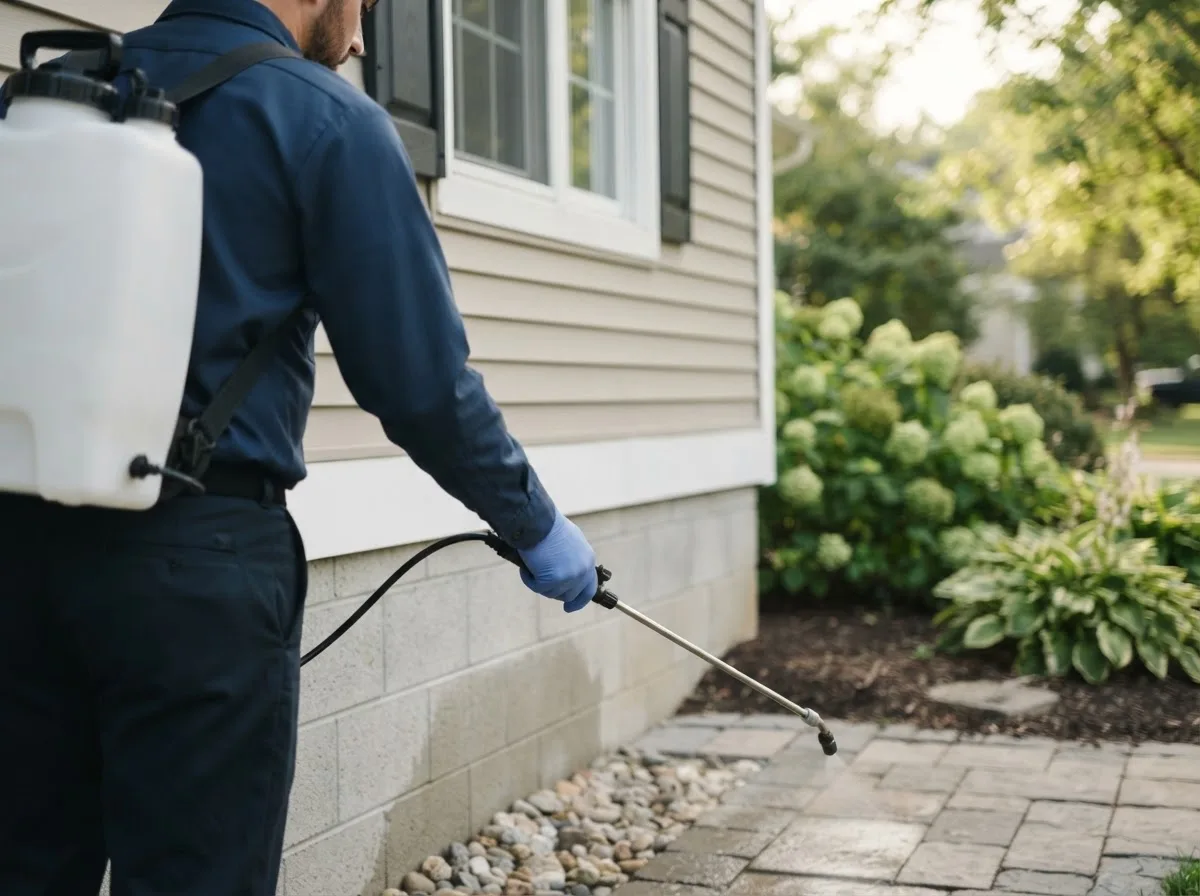 Pest control technician inspecting a home in San Elizario, TX